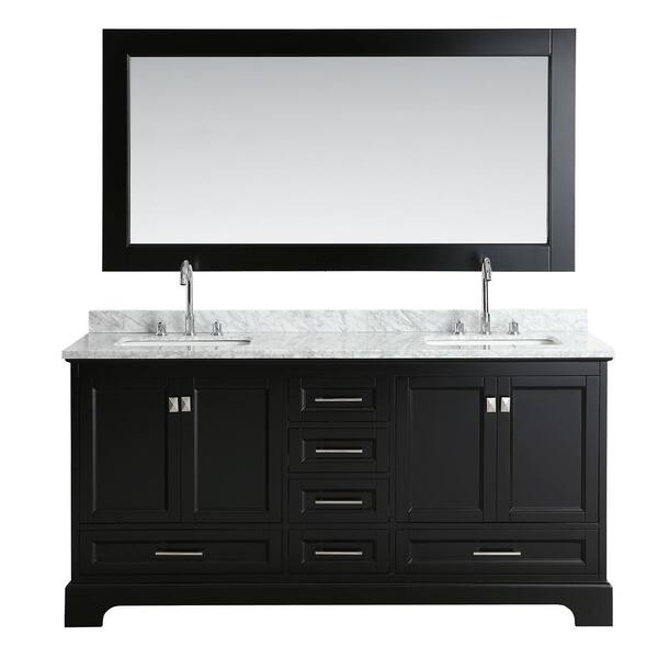 Design Element Omega 72 in. W x 22 in. D Vanity in Espresso with Marble Vanity Top in Carrara White with White Basin and Mirror