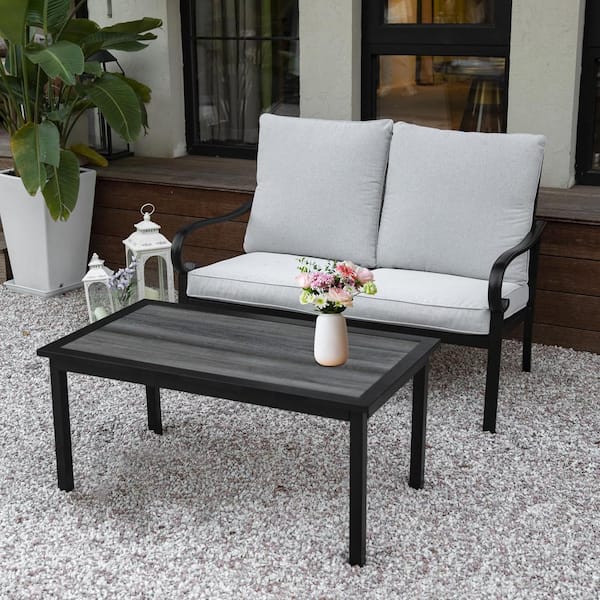 Unbranded 2-Piece Metal Patio Conversation Set Loveseat Sofa with Gray Cushions and Coffee Table