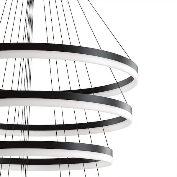 YANSUN 7-Light Modern Ring Black LED Chandelier, Dimmable