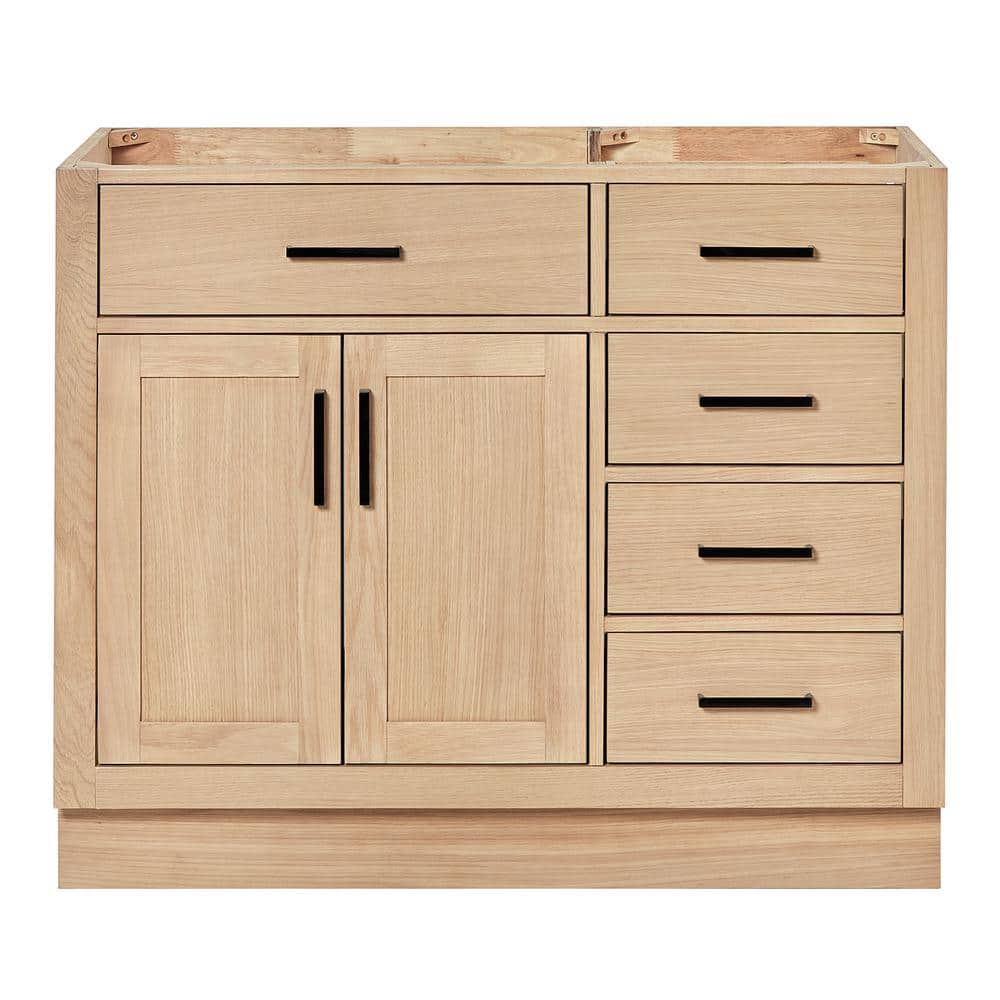 Natural Oak 42" Freestanding Single Bathroom Vanity Base with Black Hardware