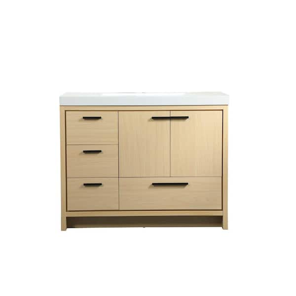 Unbranded Simply Living 42 in. Single Bathroom Vanity in Maple with Resin Vanity Top in White