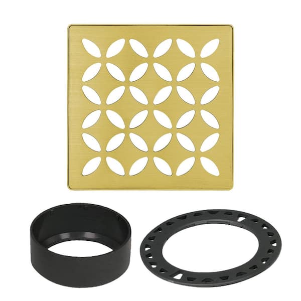 Kerdi-Drain 4 in. Brushed Classic Gold Floral Drain Grate