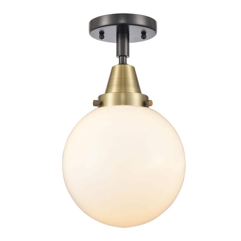 Beacon 8 in. 1-Light Black Antique Brass Industrial Flush Mount with Seeded Glass Shade price history on PriceWatchPro