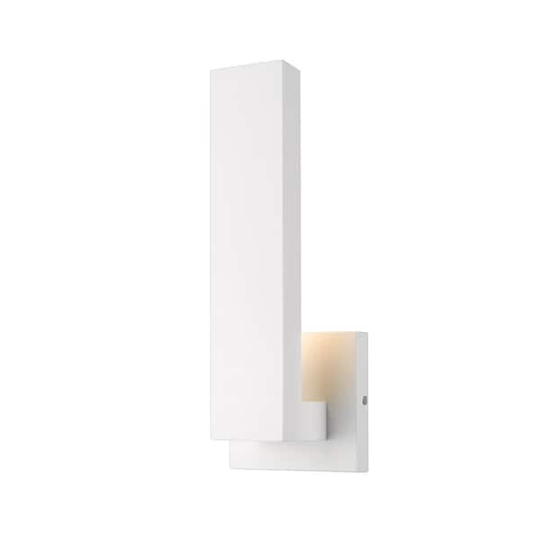 Unbranded Edge White 12 in Outdoor Hardwired Lantern Wall Sconce with Integrated LED
