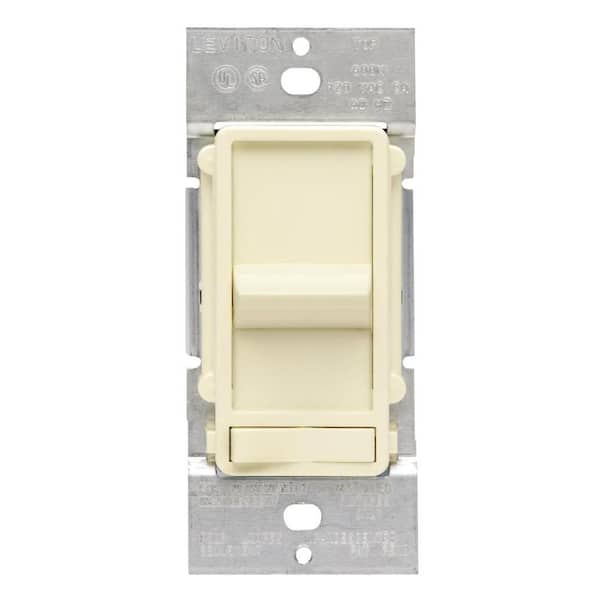 Leviton Decora SureSlide 600-Watt 3-Way/Single-Pole Incandescent Slide Dimmer with Preset, Light Almond