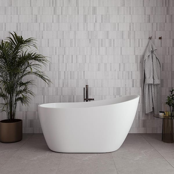 55 in. x 28 in. Acrylic Freestanding Soaking Bathtub in Glossy White with Matte Oil Rubbed Bronze Drain