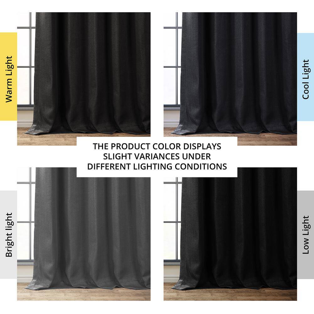 Essential Black Faux Linen Room Darkening Curtains 50W x 108L