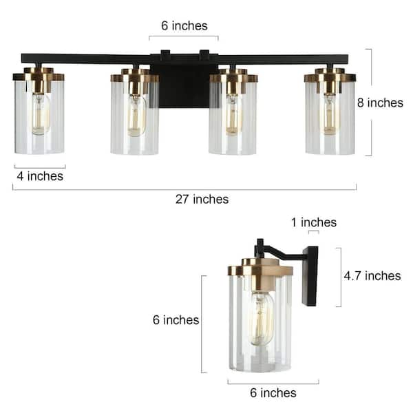 Zevni 27 in. 4-Light Black Vanity Light for Bathroom Modern