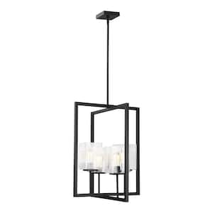 Mitte 4-Light Midnight Black Small Hanging Pendant with Clear Glass Shades