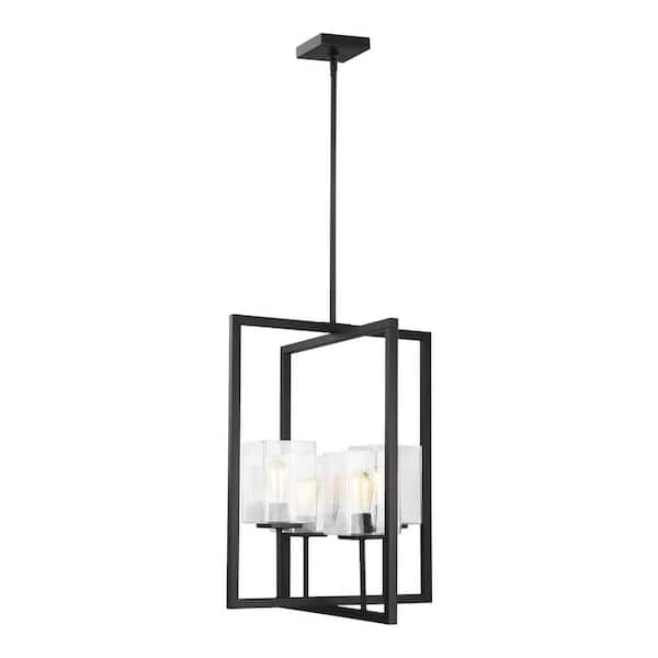 Generation Lighting Mitte 4-Light Midnight Black Small Hanging Pendant with Clear Glass Shades