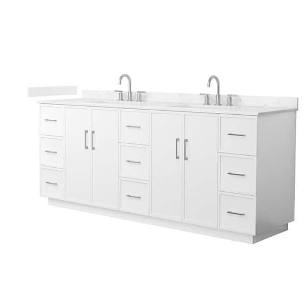 Elan TK 84 in. Double Freestanding White Bath Vanity with Carrara Cultured Marble Top