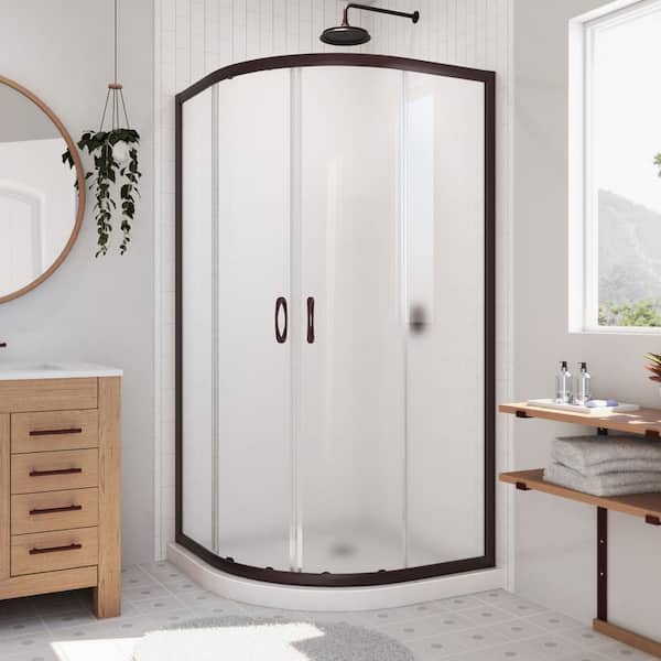 DreamLine Prime 38 in. W x 74-3/4 in. H Sliding Semi-Frameless Corner Shower Kit in Oil Bronze with Frosted Glass