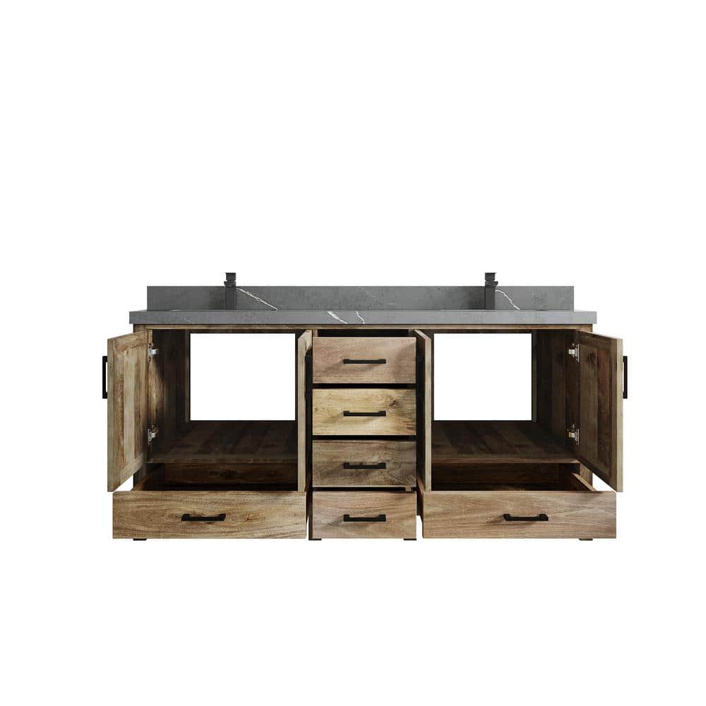 Malibu Natural Mango Double Sink Bathroom Vanity with Piatra Gray Countertop