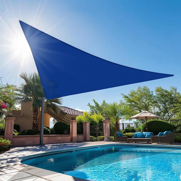 12 ft. x 12 ft. x 17 ft. HDPE Sun Shade Sail Triangle Canopy Shades for Outdoor, Fabric Blockage 95% UV Resistant, Blue