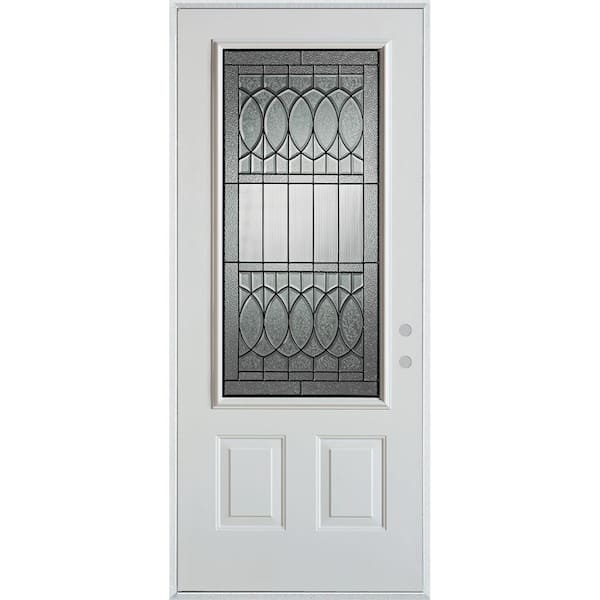 Stanley Doors 32 in. x 80 in. Nightingale Patina 3/4 Lite 2-Panel Painted White Left-Hand Inswing Steel Prehung Front Door