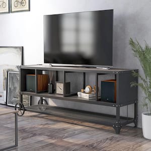 Minckley 67.88 in. Dark Walnut and Gray TV Stand Fits TV's up to 78 in.
