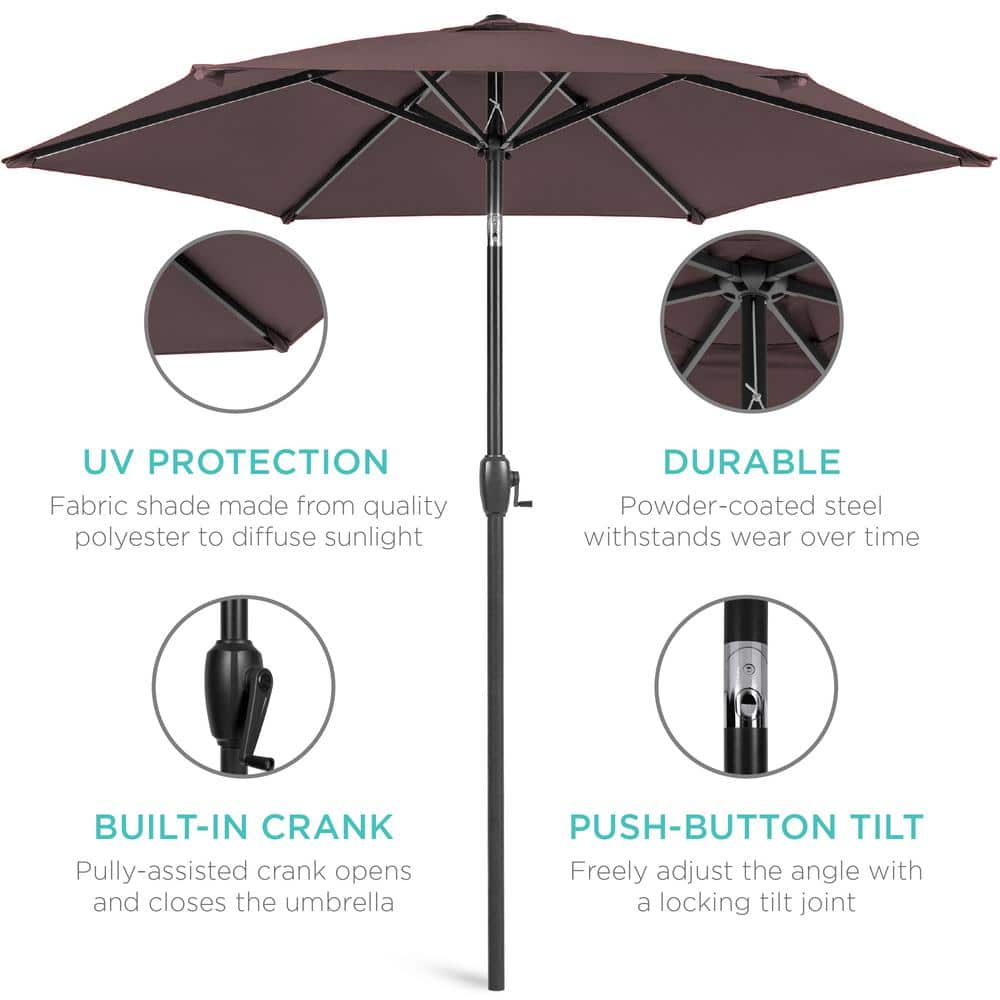 7.5 ft Deep Taupe Hexagon Market Umbrella with Black Metal Pole