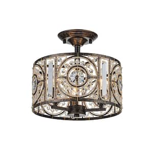 Iridescent 11.9 in. 3-Light Modern Semi-Flush Mount With Crystal