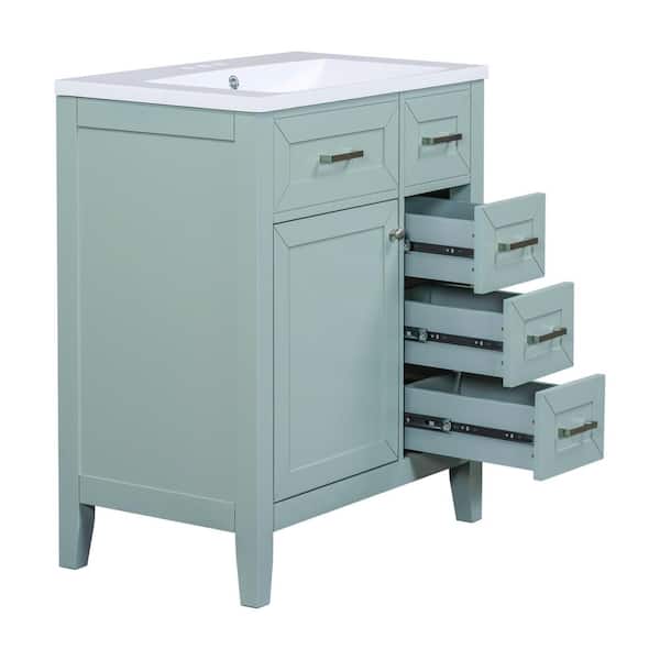 30 in. W x 18 in. D x 36 in. H Single Sink Freestanding Bath Vanity in Green with White Ceramic Top