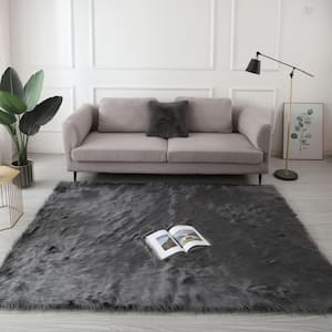 Gray 3 ft. x 5 ft. Ultra Soft Fluffy Faux Fur Sheepskin Area Rug for Bedroom Bedside and Living Room