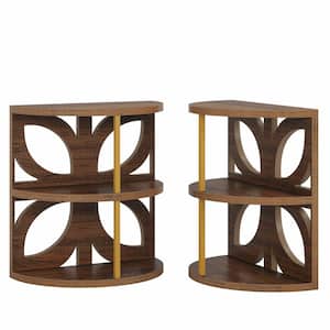 Kerlin 23 in. 2PCS Brown Half Round Wood End Side Table Small Sofa Side Table with Butterfly Shape Back, 3-Tier