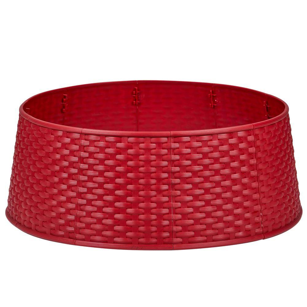 Northlight 25 .5 in. Red Rattan Pattern Large Christmas Tree Collar | The Home Depot