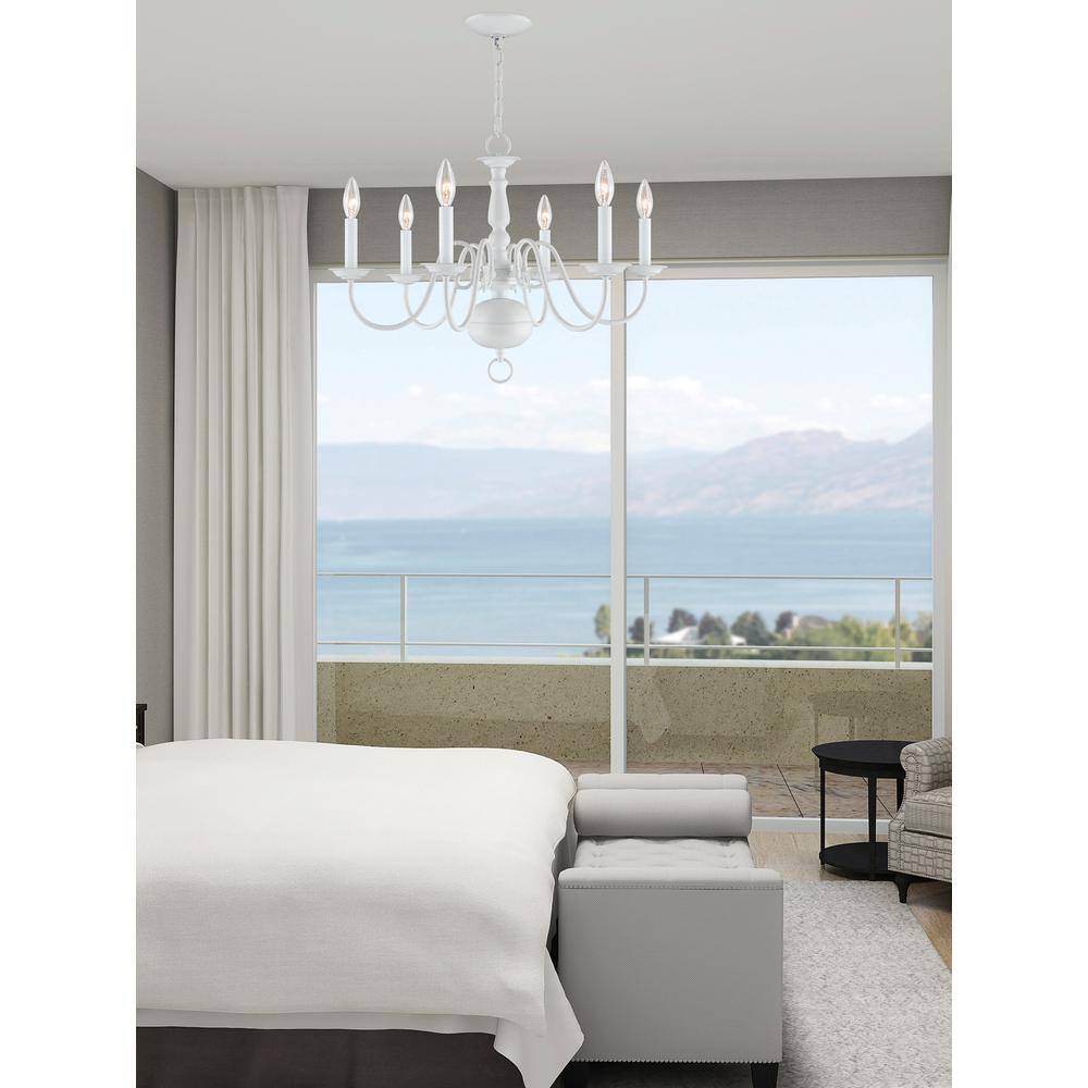 Colonial Elegance White 6-Light Candelabra Chandelier
