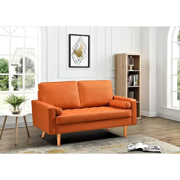 US Pride Furniture Rumaisa 57.87 in. Red Orange Faux Leather 2