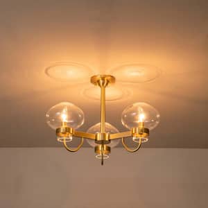 Upper 23.2 in. 3-Light Aged Brass Transitional Sputnik Bubble Semi-Flush Mount with Clear Glass for Living/Dining Room