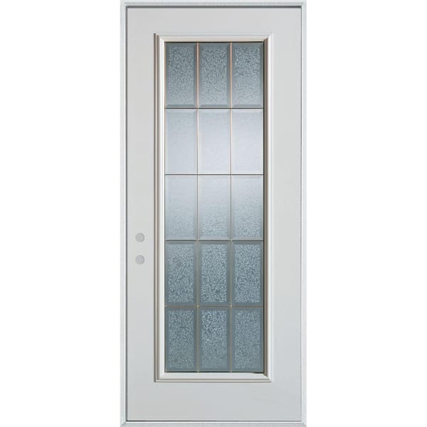 Stanley Doors 36 in. x 80 in. Geometric Clear and Zinc Full Lite Painted White Right-Hand Inswing Steel Prehung Front Door