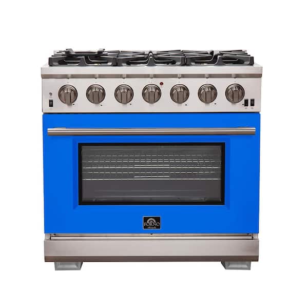 Forno Capriasca 36 in. 5.36 cu. ft. Gas Range with 6 Gas Burners Oven in. Stainless Steel with Blue Door