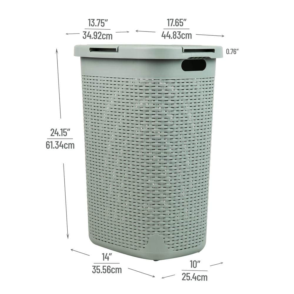 Mint Green Wicker Design Rectangular Portable Laundry Hamper with Lid