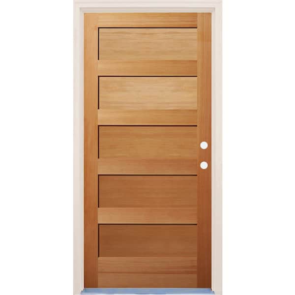 Builders Choice 32 in. x 80 in. 5 Panel Shaker Left-Hand/Inswing Unfinished Fir Wood Prehung Front Door