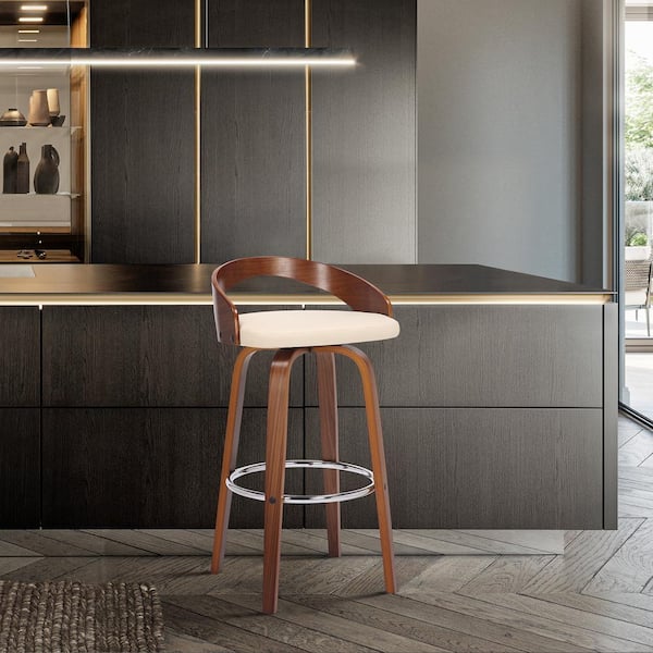 Sonia 31 in. H Cream Low Back Wood Bar Stool with Faux Leather Seat (Set of 2)