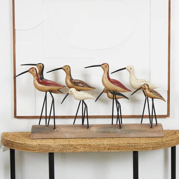 Litton Lane 7 in. x 18 in. Brown Wood Bird Sculpture with Red Accents ...