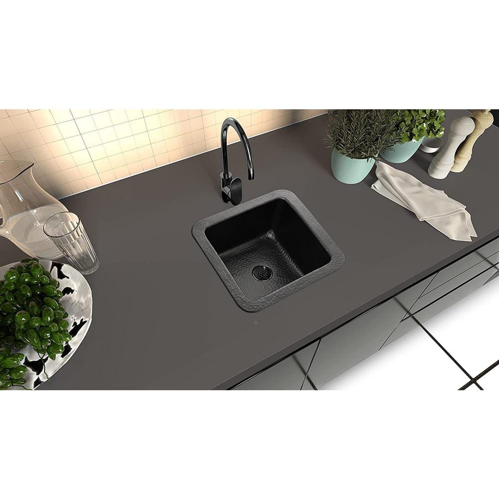 Matte Black Hand Hammered Aluminum Square Bar Sink, 12"