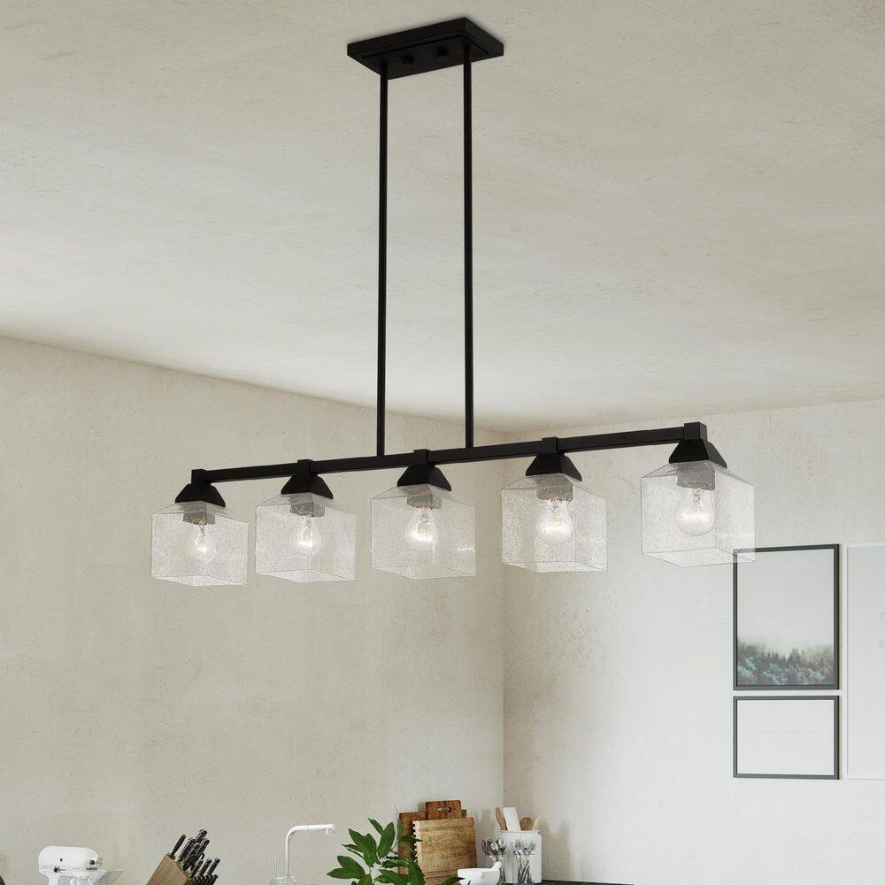 Aragon 5-Light Linear Chandelier in Black with Clear Seeded Glass