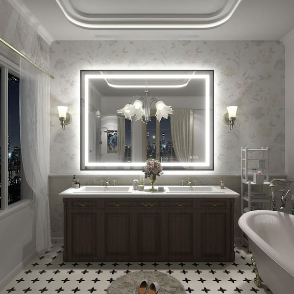 48 in. W x 36 in. H Rectangular Framed Front and Back LED Lighted Anti-Fog Wall Bathroom Vanity Mirror in Tempered Glass
