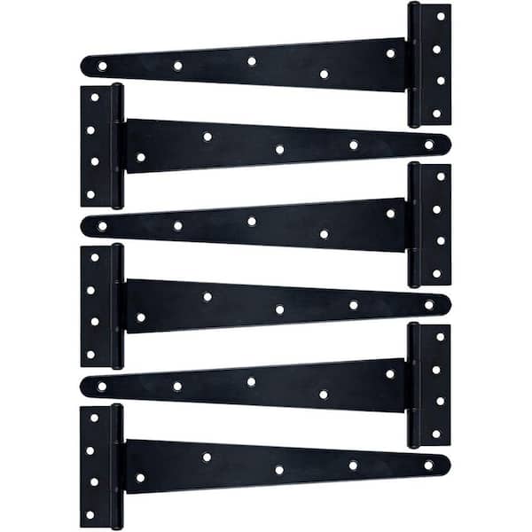 Heavy Duty T-Strap Shed Hinge Gate Strap 12 in. Black Rustproof Spray Treatment for Barns Gates (6-Pack) Carbon Steel