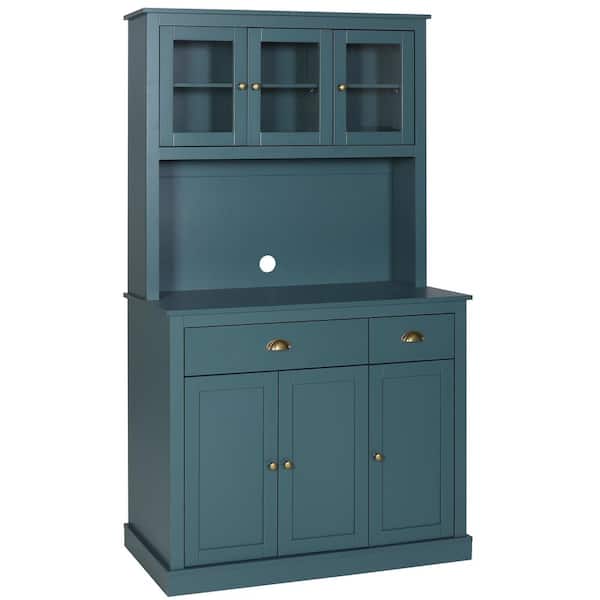 VEIKOUS 71 in. H Blue Kitchen Pantry Hutch Cabinet Storage with Buffet Cupboard, Microwave Stand and Adjustable Shelves