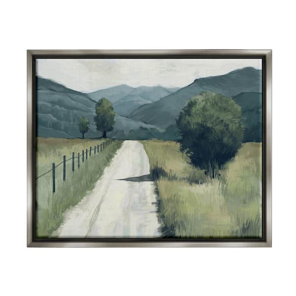 The Stupell Home Decor Collection Farmland Fields Green Blue Landscape Painting by Ziwei Li Floater Frame Nature Wall Art Print 25 in. x 31 in. . .