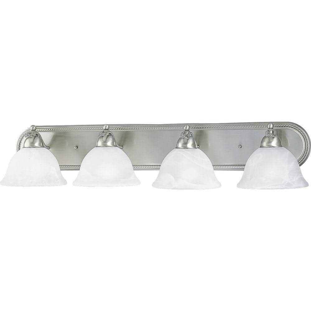 Avalon Brushed Nickel 4-Light Bath Vanity with Alabaster Glass Shades