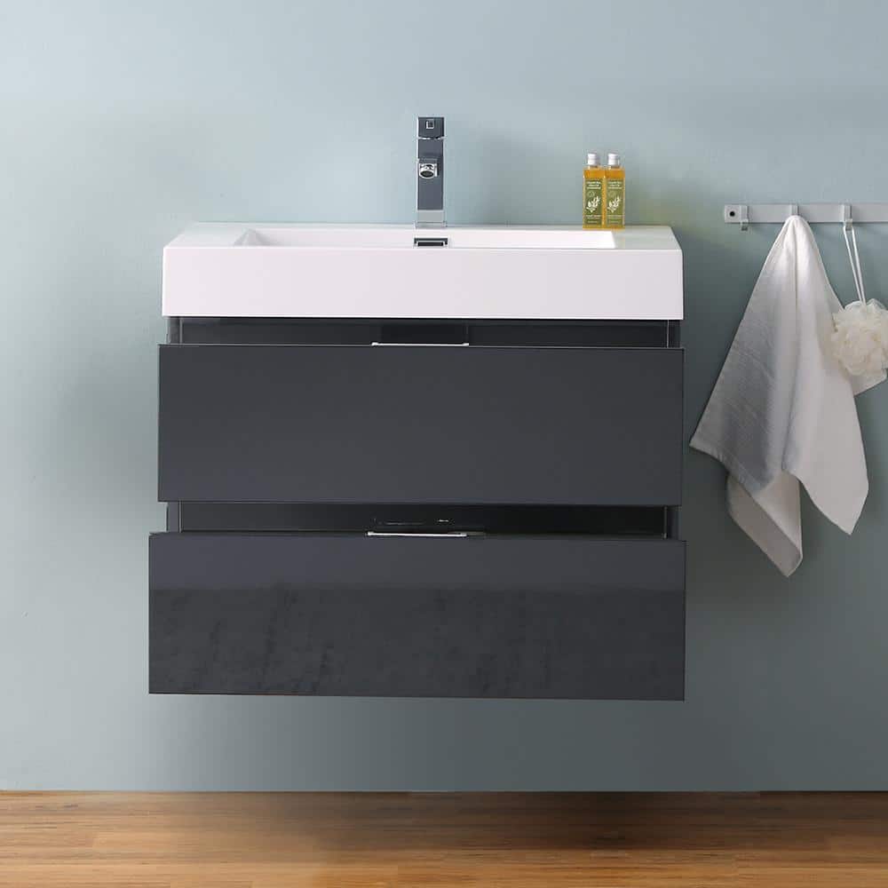 Valencia 30" Glossy Gray Wall-Mounted Modern Vanity with Integrated Sink