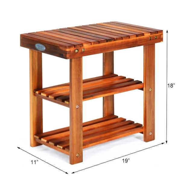 18 in. H 4-Pair Wood Shoe Rack 3-Tier Shoe Bench Freestanding Boots Organizer Heavy-Duty