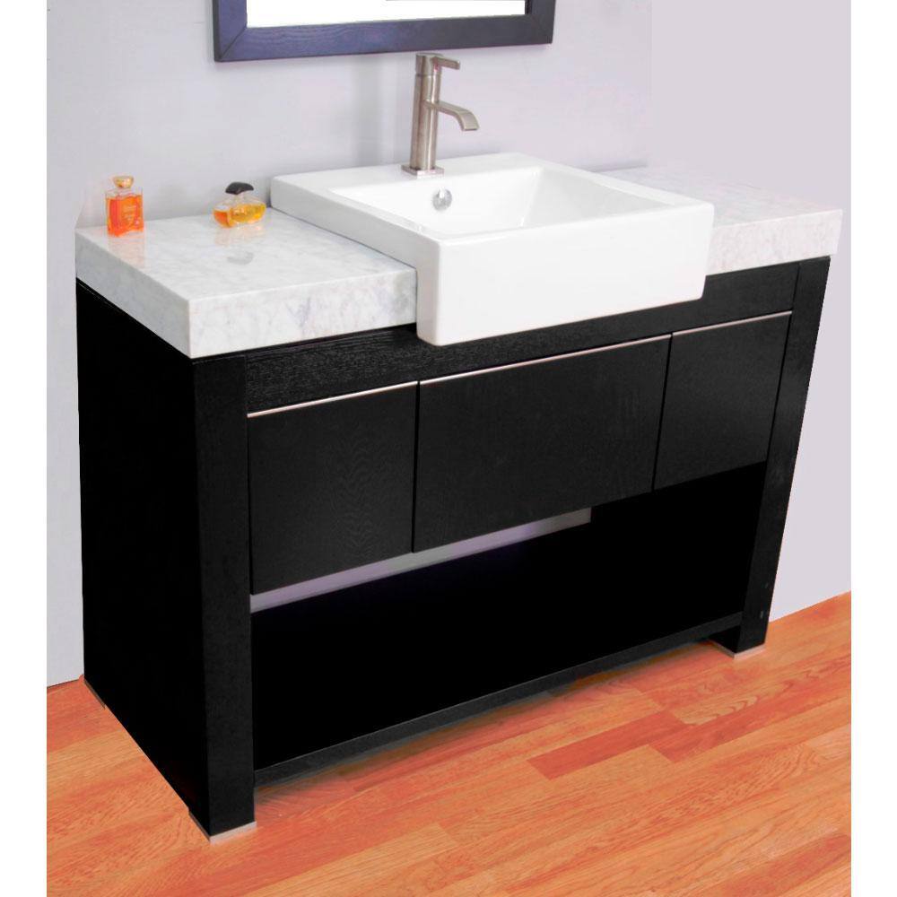 Black Oak Single Freestanding Vanity with White Marble Top