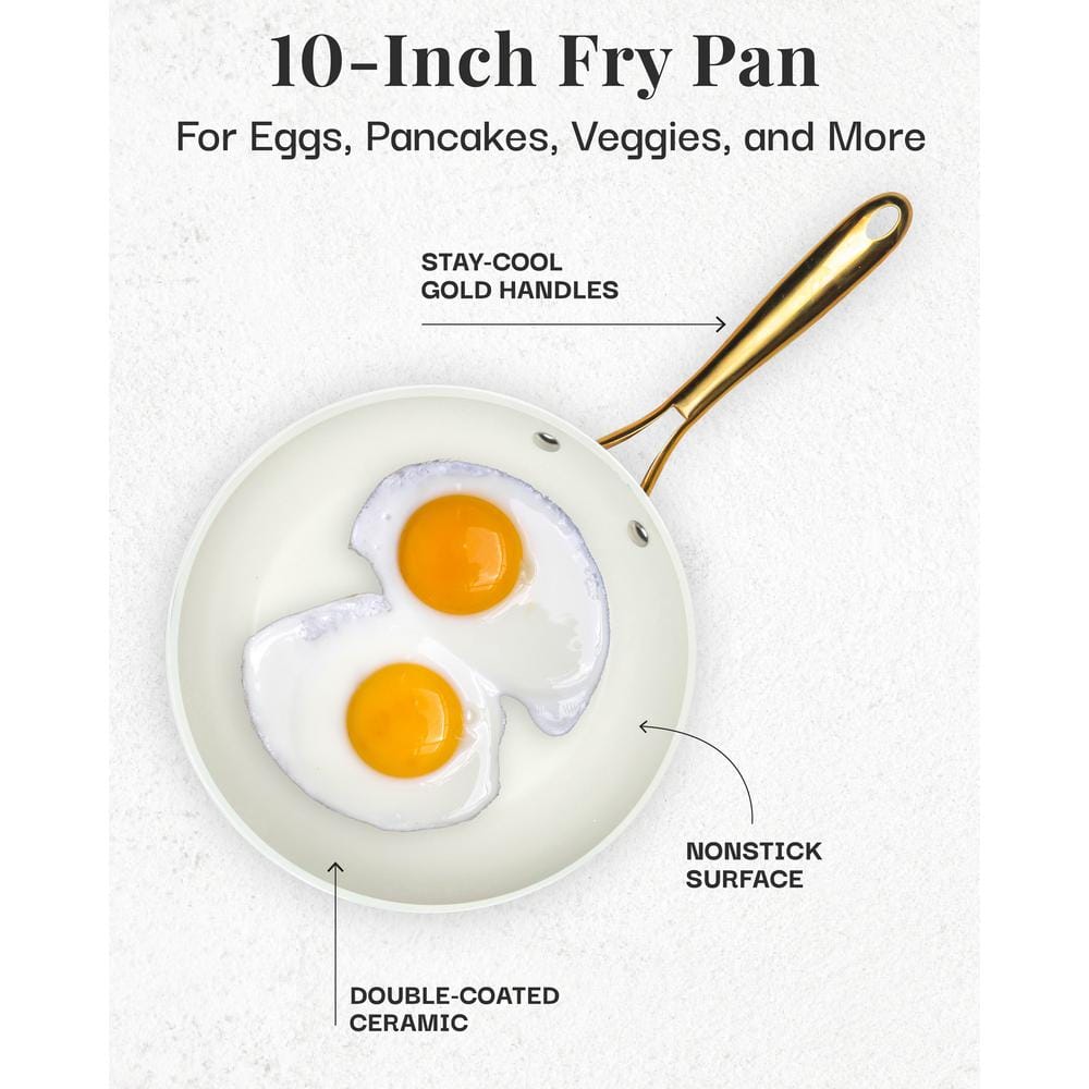 Navy 10'' Nonstick Ceramic Fry Pan with Gold Handle