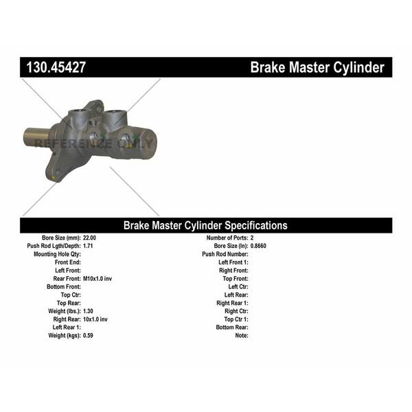 Centric Parts Brake Master Cylinder 2009-2013 Mazda 6 2.5L 3.7L