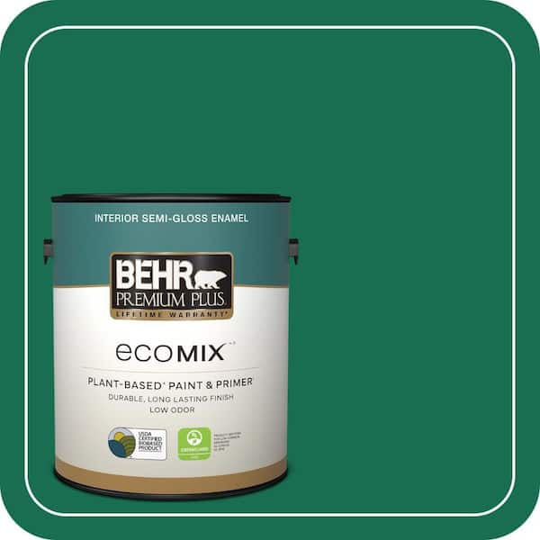 1 gal. #S-H-470 Precious Emerald Semi-Gloss Enamel EcoMix Plant-Based Interior Paint & Primer