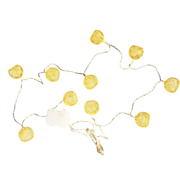 Indoor 12 ft. 10-Light Battery Operated Metal Integrated LED String Lights (2-Pack)