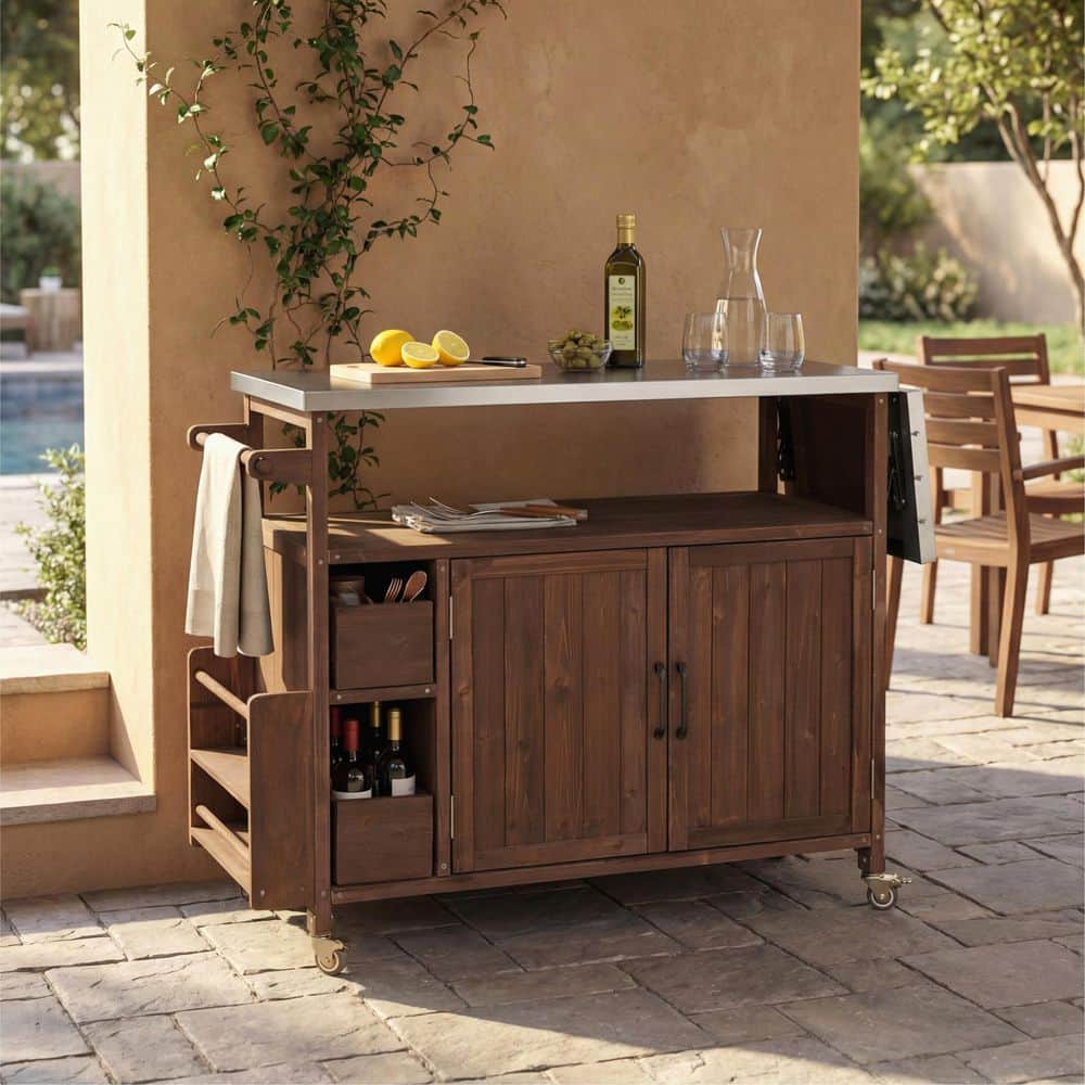 CHRISTOPHER KNIGHT HOME Land Brown Wood+Metal Patio Outdoor Bar